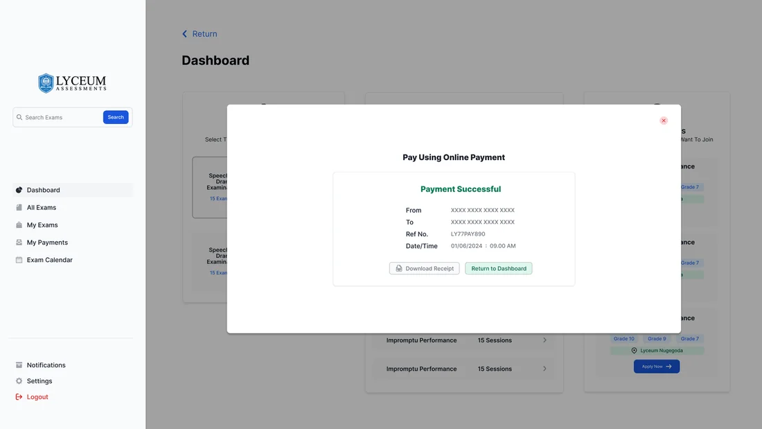 LYA Exam Portal - Payment success
